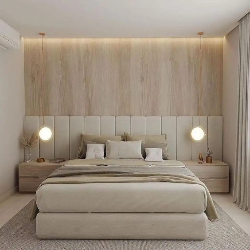 Cabeceiras Estofada Modular Cama Casal King e Super King Painel 2,00mX60cm Módulos Adesivos (Bege)