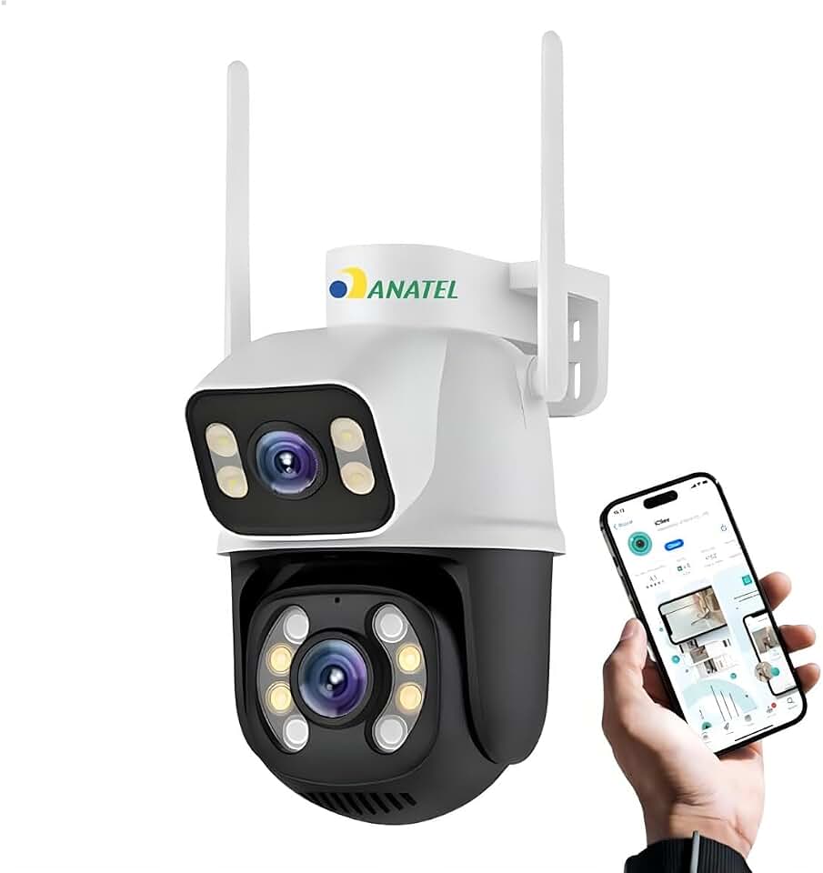Câmera De Segurança Sem Fio Wi-fi Externa Interna HD 3MP Lente Dupla Giratória Smart IP66 Prova D'água Visão Noturna Infravermelho Chamada de Voz Bidirecional Premium