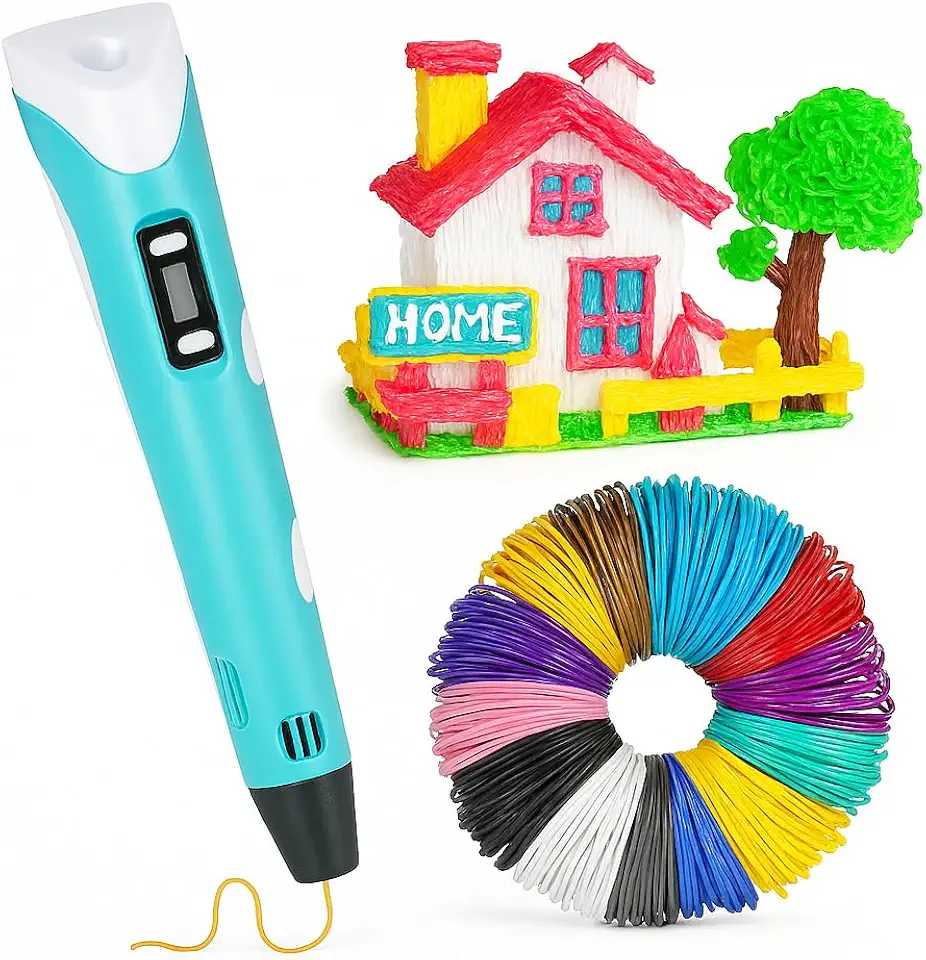 Caneta 3D Infantil com Tela Digital LED, Filamentos Coloridos PLA, Desligamento Automático, para Crianças e Adolescentes