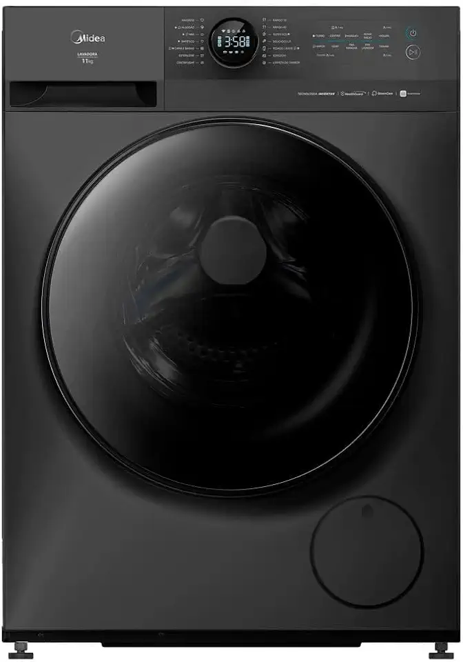 Lavadora de Roupas Midea Slim 11kg HealthGuard Smart Inverter Água Fria e Quente Titanium MF201W110WB/GK-01
