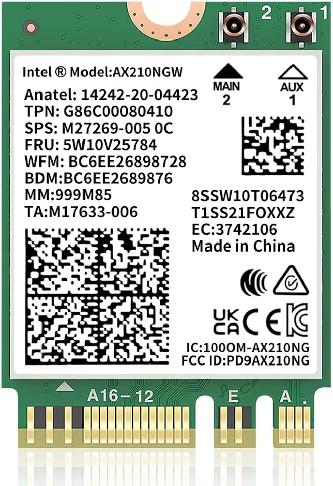 M.2 WiFi Intel AX210 NGW Card with Bluetooth 5.3, WiFi 6E 2X2 MU-MIMO 5400Mbps Wireless Network Module, MIMO WiFi Card 802.11AX with Wpa3 Security Tri-Band for Laptop Windows10/11 64bit