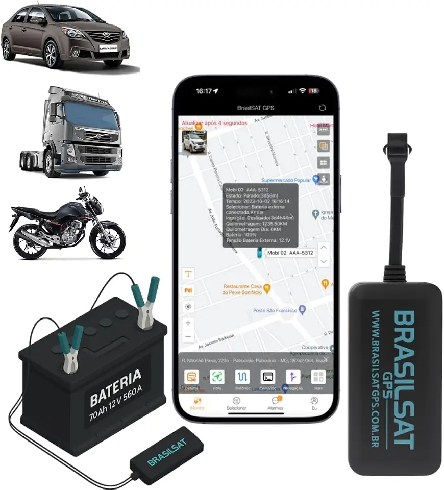 Brasilsat GPS – Rastreador Veicular GPS Veicular Com Aplicativo em Tempo Real No Celular E Instalação Rapida na bateria do carro. Carro Caminhao Moto Carro Eletrico