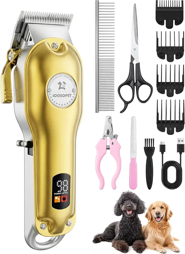 Máquina de Tosar Pet Profissional Cachorros Inox Sem Fio Impermeável Para Pelagem Grossa Ouro