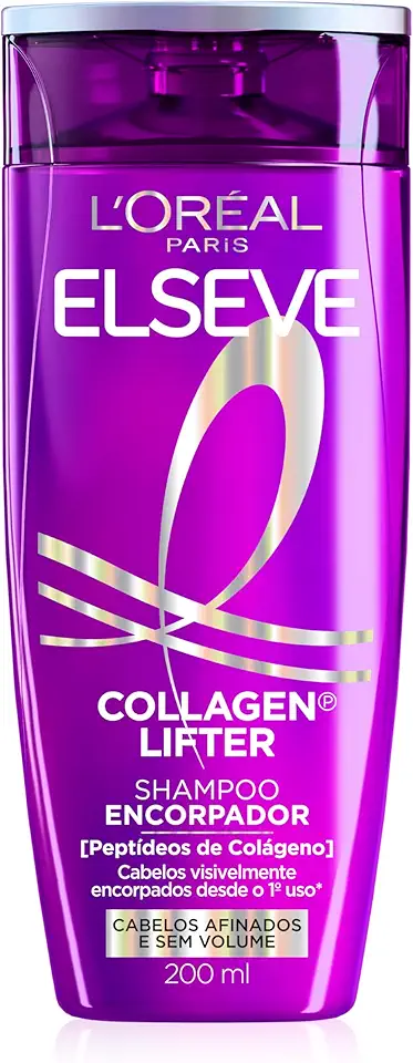 L'Oréal Paris Elseve Collagen Lifter Shampoo Encorpador para Cabelos Finos e Sem Volume, Reconstrói Massa Capilar e Amplifica Volume com Colágeno Vegetal 200ml
