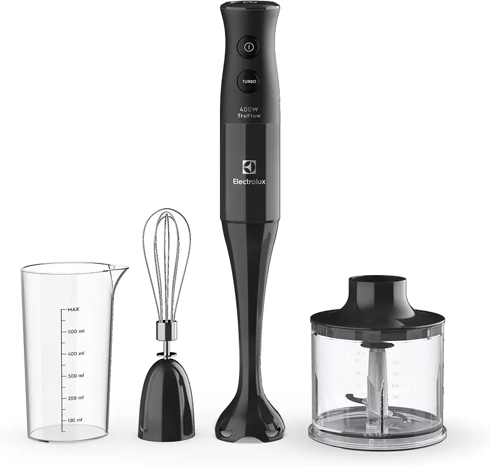 Electrolux Mixer Misturador Multiuso 3 em 1 400W 2 velocidades 3 acessórios mini processador capacidade resistente temperatura 600ml livre BPA EIB10 preto 220v