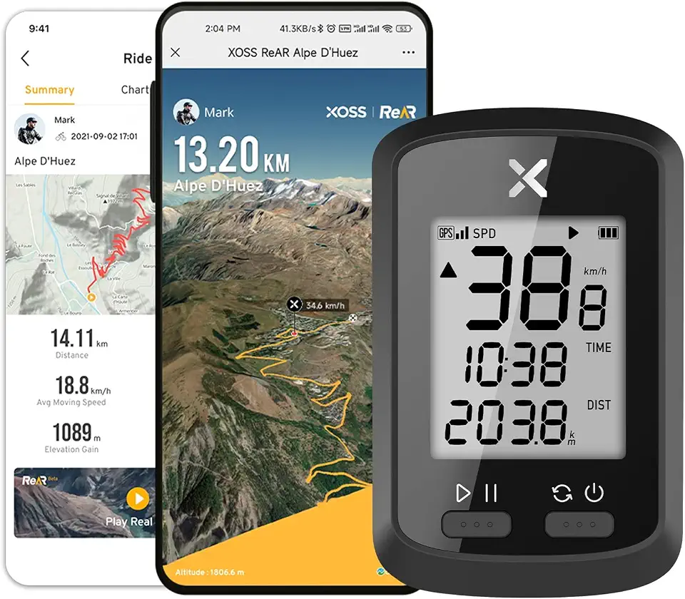XOSS Computador de bicicleta G GPS, velocímetro e odômetro Bluetooth sem fio, computador de ciclismo, rastreador de MTB, com visor LCD automático de luz de fundo, IPX7 à prova d'água para todas as bicicletas, bicicleta elétrica
