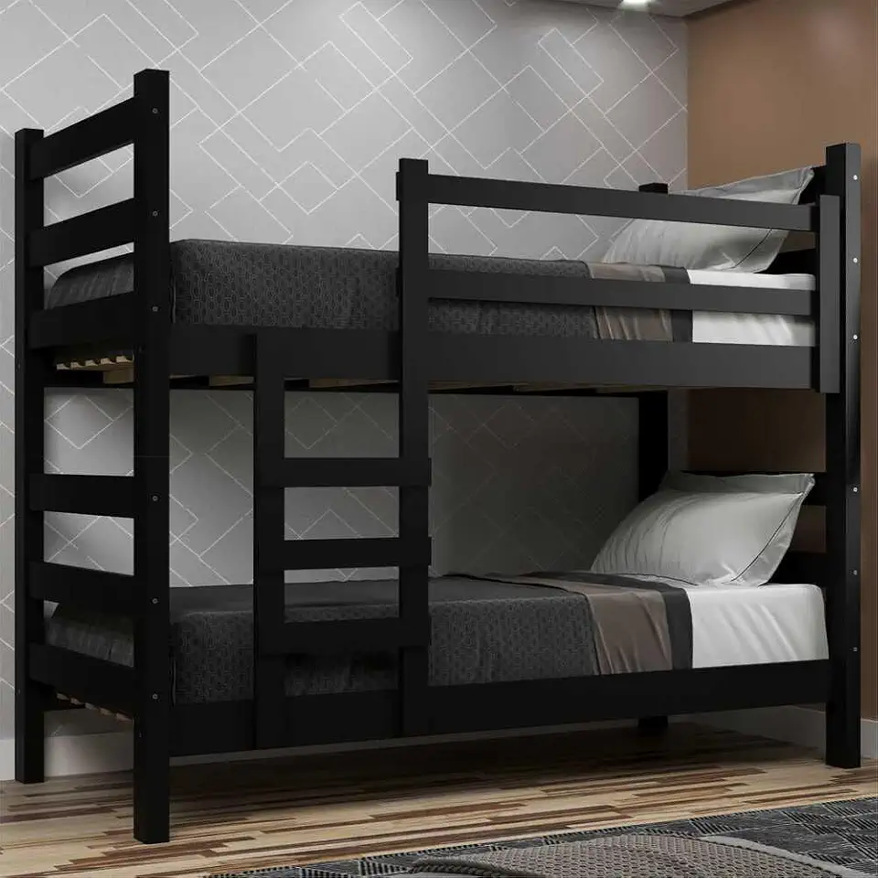 Beliche Madeira Maciça - vira 2 Camas - para Colchão 78/88 x 188cm Dubai Multimóveis Cr4137 Preto