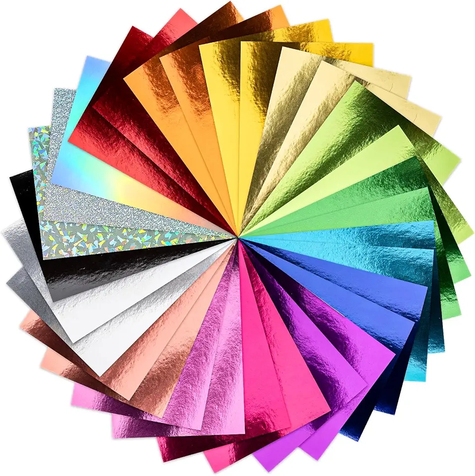 Pacote com 30 folhas de papel cartolina metálica, 15,2 x 20,3 cm, papel brilhante espelhado colorido 250 g/m² para artes e artesanato, decorativos, convites de casamentos e aniversários, materiais