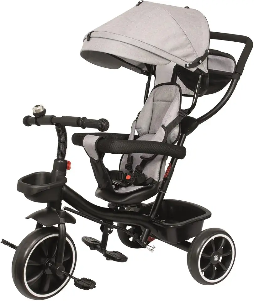 Triciclo Infantil 4 em 1 Multifuncional Carrinho de Bebê Com Empurrador e Capota Solar - Kababy