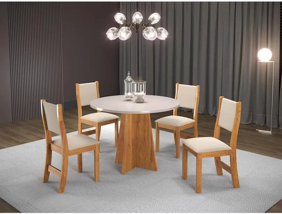 Conjunto Sala de Jantar Mesa Chilli 90cm Tampo Redondo com 4 Cadeiras Sol