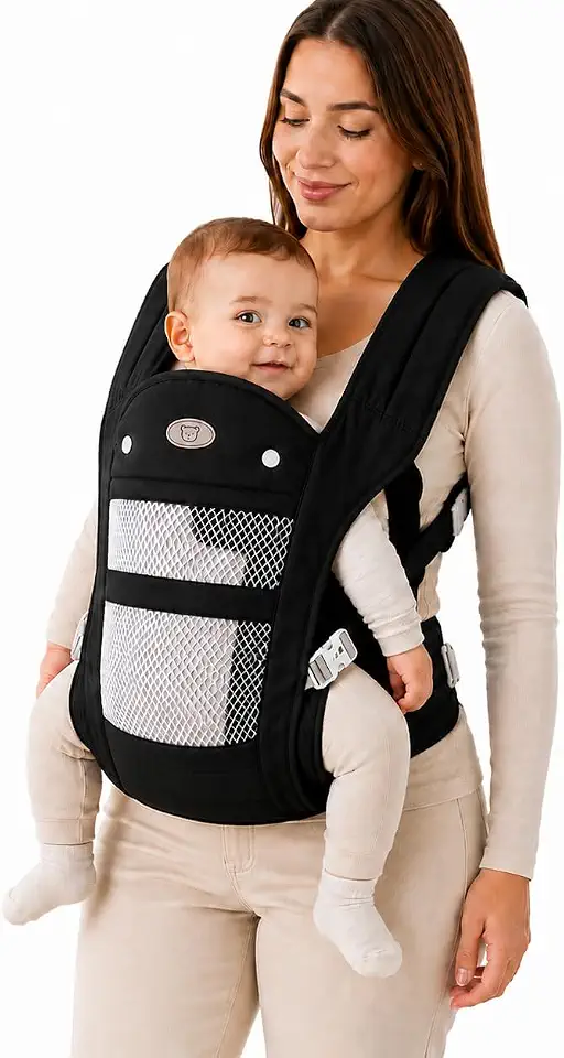 Canguru Ergonômico Bebê 4 Posições Nylon Respirável Acolchoado Cinza Apoio Lombar Reforçado 3,5kg a 15kg 0 a 36 Meses Cinto Ajustável