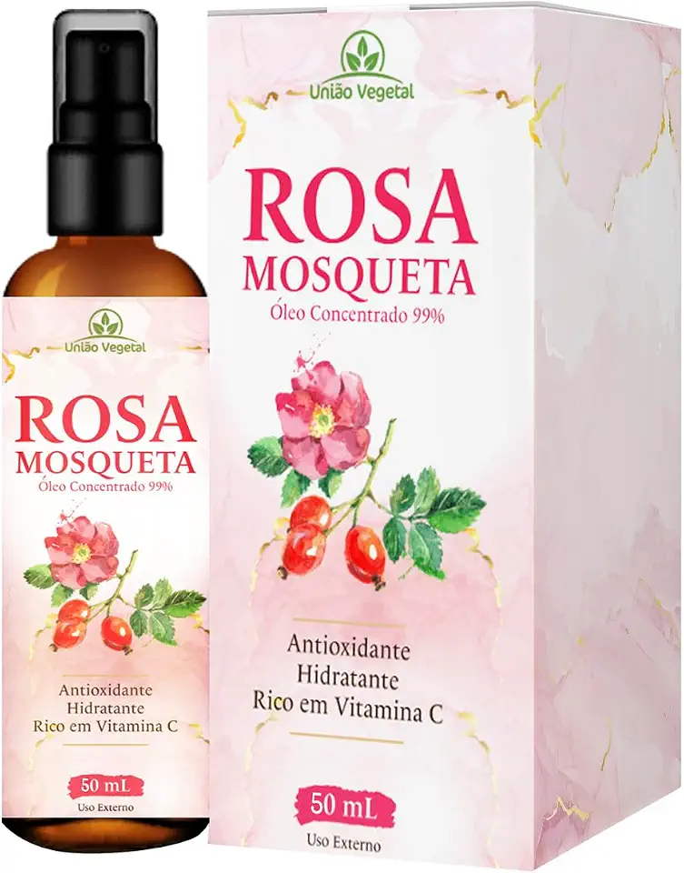 Óleo de Rosa Mosqueta 99% Puro e Prensado a Frio | Clareador, Hidratante e Antirrugas para Pele e Cabelo | União Vegetal 50ml