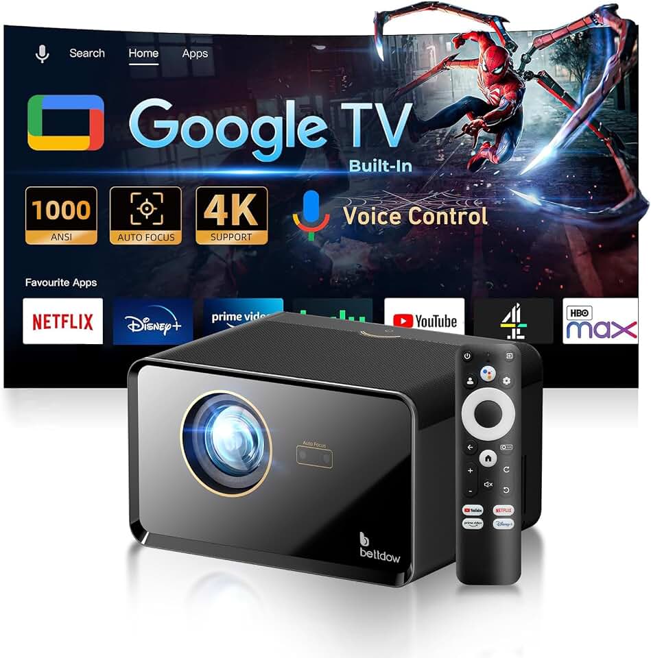 Projetor Bettdow AC1080, Full HD 1080p, 1000 ANSI Lúmens, Google TV, Wi-Fi, Bluetooth, Foco Automático, Keystone Vertical