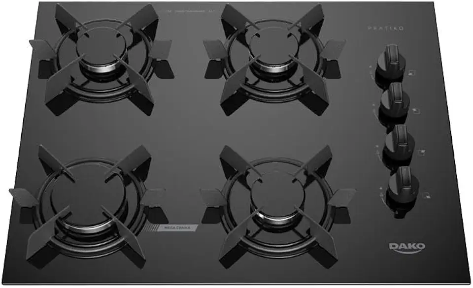 Cooktop 4 Bocas a Gás Dako Pratiko com Acendimento Automático e Mega Chama Preto Bivolt