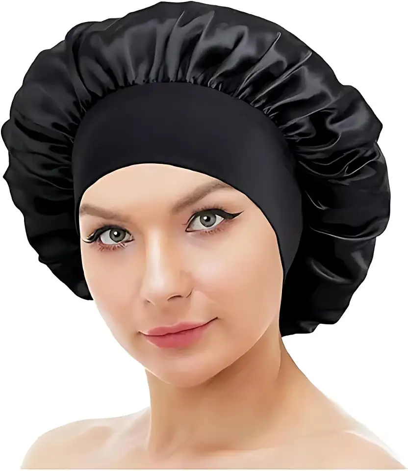 Touca de Cetim 36 Centímetros, Touca com Faixa Larga e Confortável, Cacheados, Lisos, Cabelos Sem Frizz