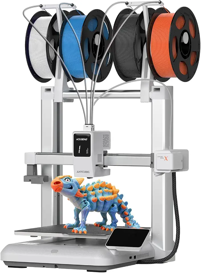Anycubic Kobra X Multicolor Impressora 3D, Configuração fácil com impressão nativa em 4 cores (até 19 cores), impressão 3D rápida a 600 mm/s, câmera com IA, silenciosa(45 dB)