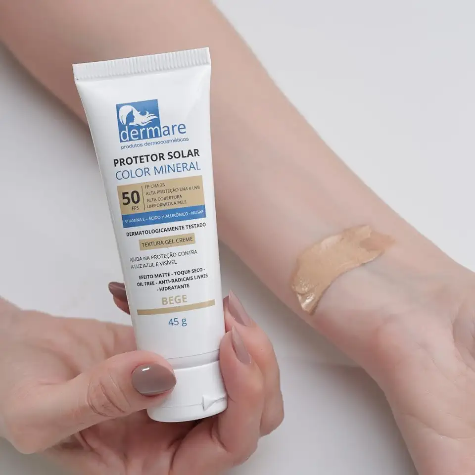Dermare Protetor Solar Mineral FPS 50 Cor Bege | Filtro Físico com Óxido de Zinco e Dióxido de Titânio | Efeito Matte e Proteção Luz Azul, 45g