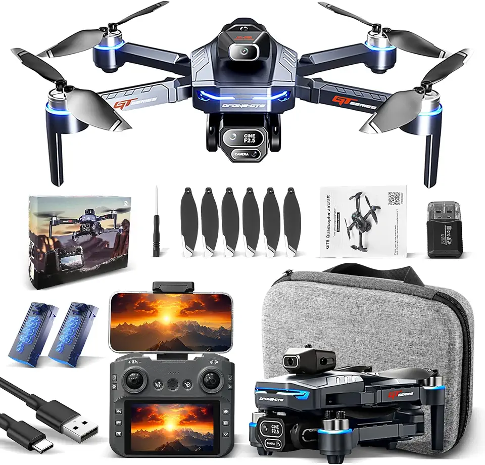 GT8 Drone Com Camera, 5G Drone Profissional, 4K HD Câmeras, FPV Motores Brushless, Controle Remoto com HD Tela, Quadricóptero Bolsa De Transporte