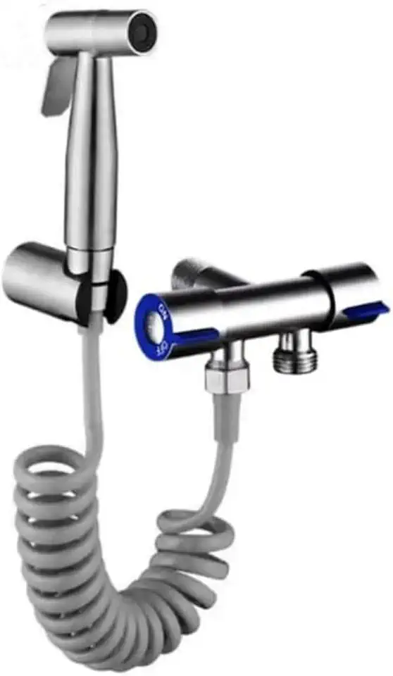Ducha Higiênica Chuveirinho Completa 2 Saidas de ½ Para Banheiro 1/4 De Volta 100% Metal Aço Inox