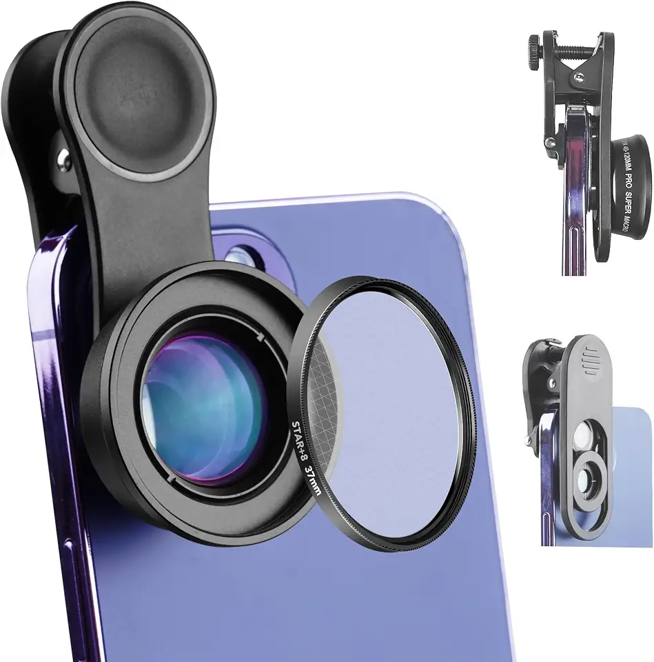 Lente macro de 120 mm para iPhone – Super Macro com ♚♚♚, Lente de câmera de telefone com clipe universal profissional para lente de vídeo de iPhone Samsung Android