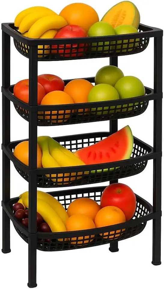 Fruteira De Chão Para Cozinha Com 4 Prateleiras, Carrinho Organizador Para Armazenamento De Frutas E Legumes, Cesto De Chão Funcional - LEMANN