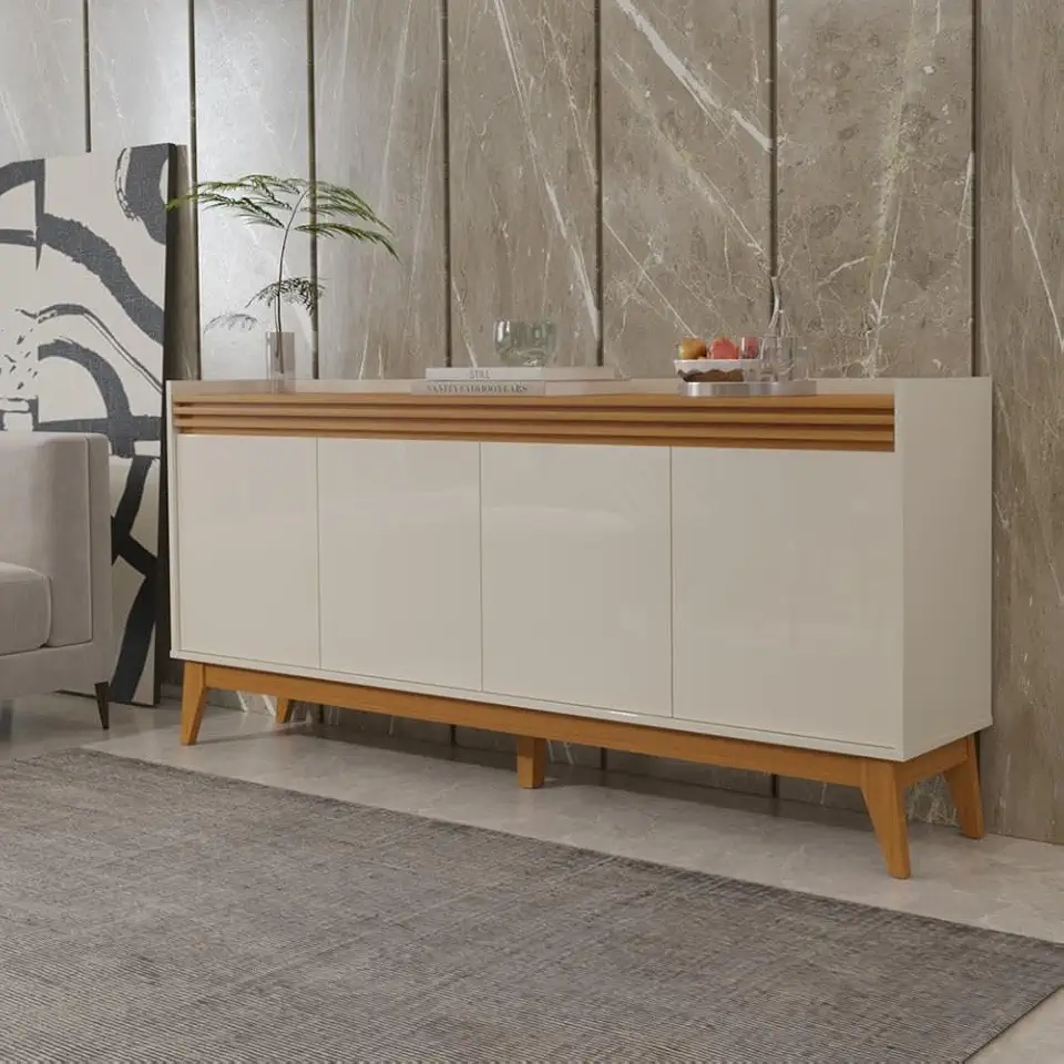 VIA NOSSA - Buffet Aparador Ripado 4 Portas com Pés de Mdf Astúrias 180cm