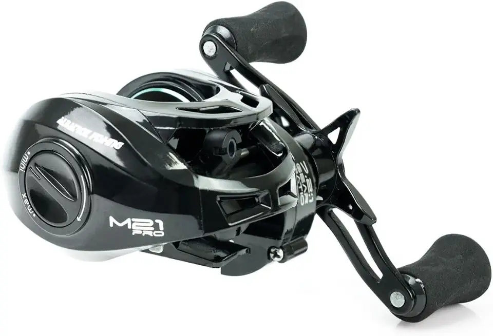 Albatroz Carretilha de Pesca M21 PRO, 6 Rolamentos, Drag 9kg, Recolhimento 7.2:1, Preto com Detalhes em Azul