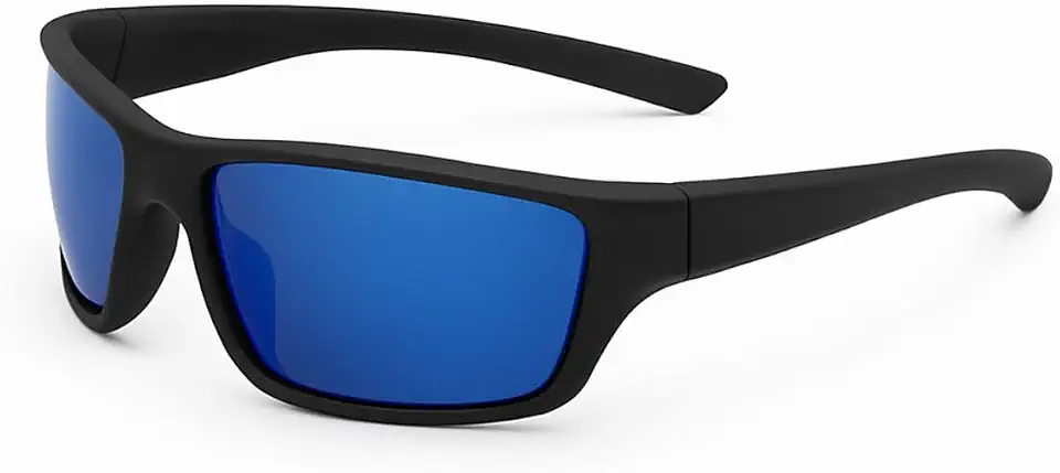 Óculos de Sol Esportivo Masculino, Polarizado, Proteção UV400, Armação Preta, Para Pesca