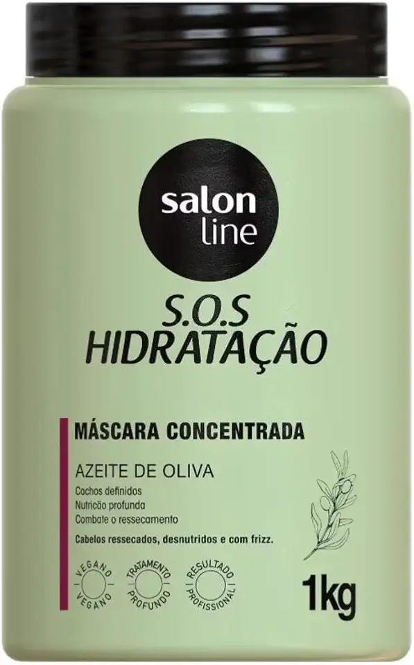 Salon Line, Máscara Capilar, SOS Hidratação, Azeite de Oliva, Vegana - Cabelos Cacheados e Crespos, 1 Kg