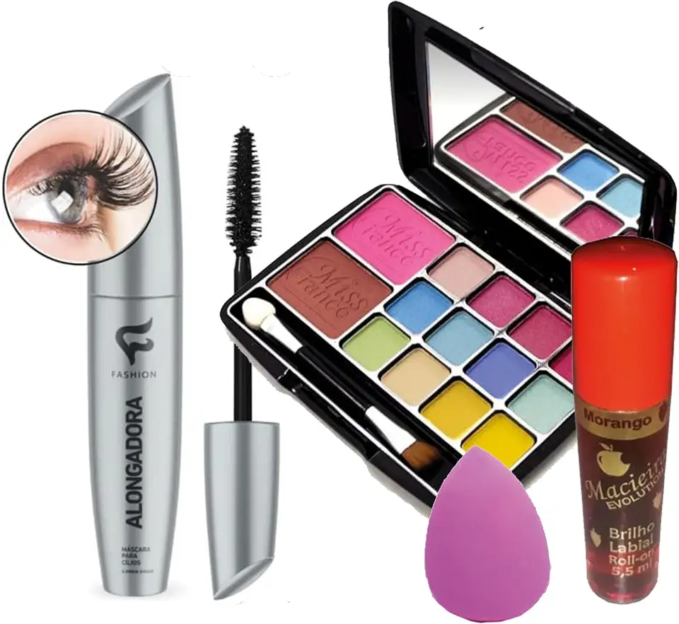 Kit de Maquiagem Juvenil K11 Photo Design - Máscara de Cílios, Paleta de Sombras com Blush e Pincel, Gloss e Esponja de Maquiagem para Adolescentes ou Adulto