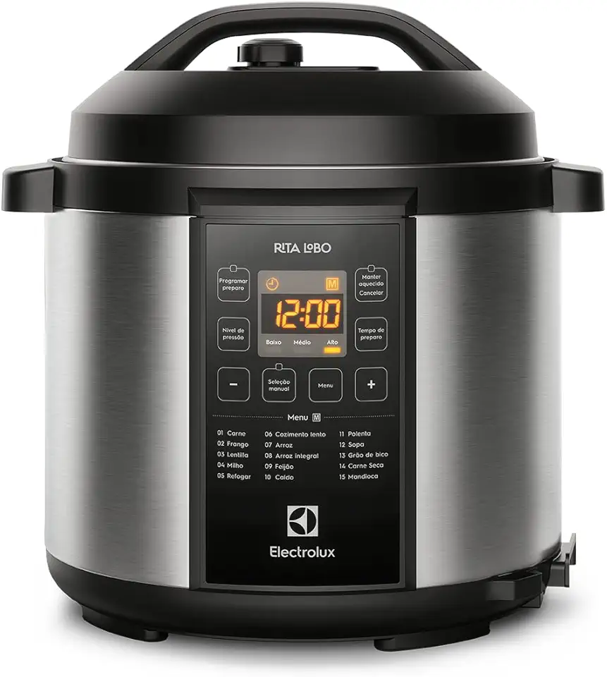 Electrolux Panela pressão elétrica Electrolux digital capacidade 6L silenciosa segura 10 travas segurança 15 receitas pré-programadas 3 níveis pressão PCC20 inox preto 127v por Rita Lobo