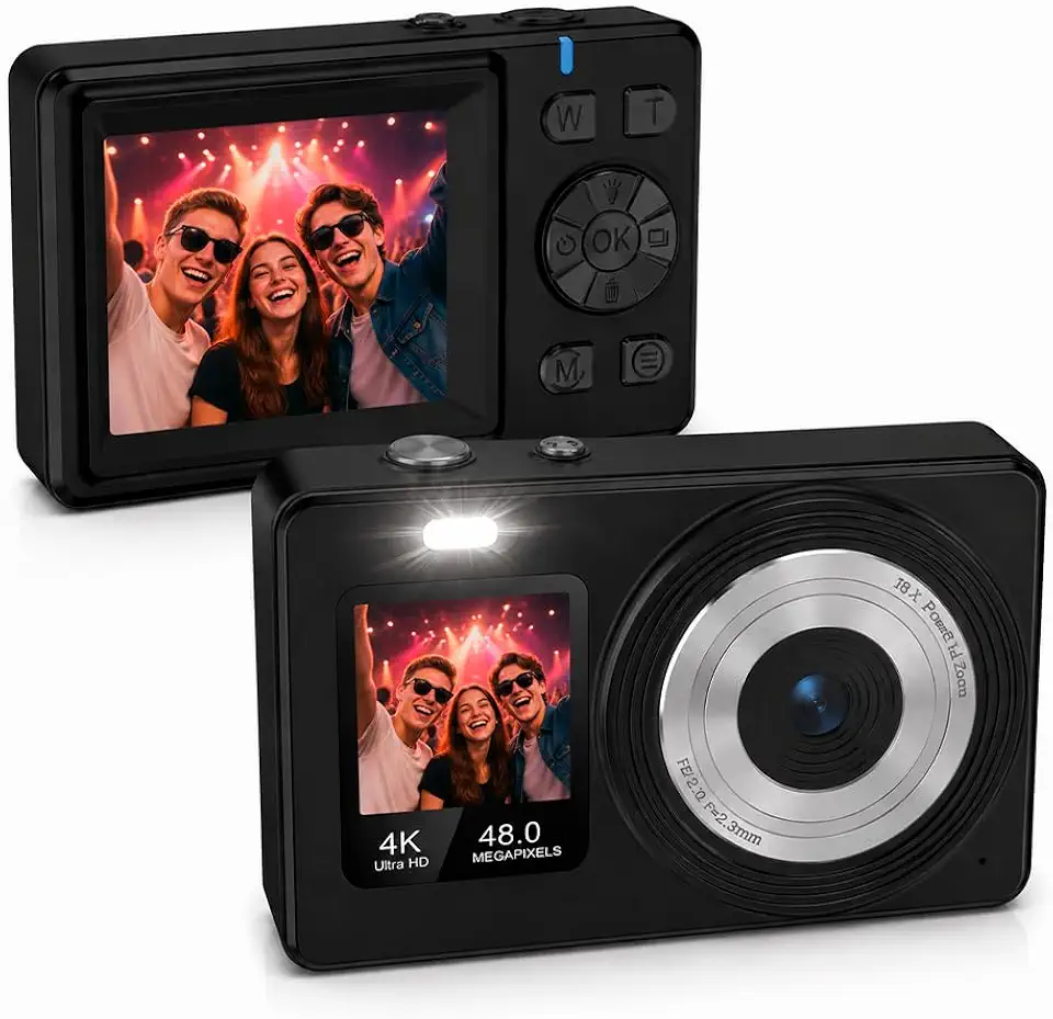 Camera Fotografica Digital 4K 64MP Com Tela Dupla E Zoom 18X - Compacta Leve Recarregavel Para Viagens Selfies Fotos E Videos