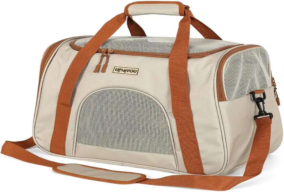 Bolsa de Transporte Up4You para Cães e Gatos – Bege, Leve, Dobrável e Ventilada