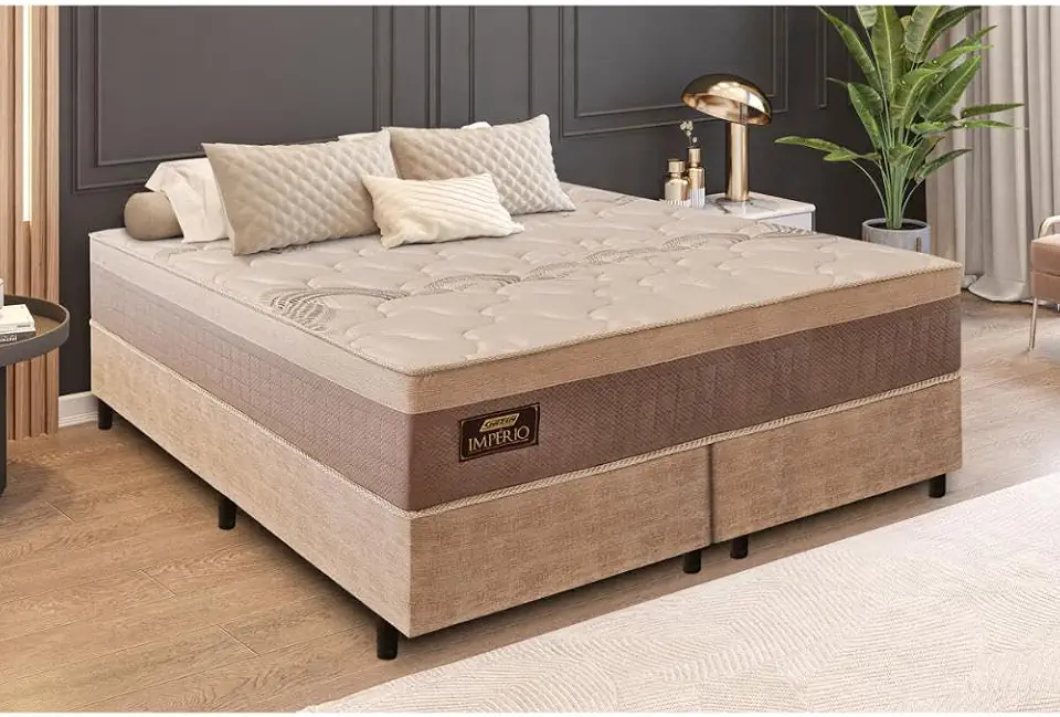 Gazin Cama Box Queen com Colchão de Molas (158x198x72) Império CR35392 Areia/Bege