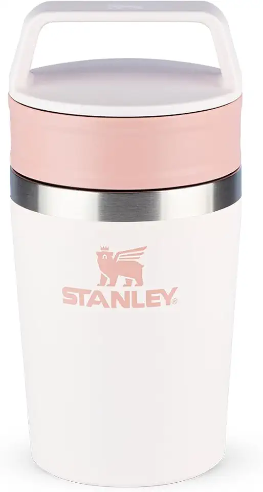 Stanley - Copo de Café Térmico, Caneca de Viagem Café Go com Tampa de Duas Partes Para Beber e Alça de Transporte, Garrafa Térmica de Aço Inoxidável, 236 ml, Rose Quartz