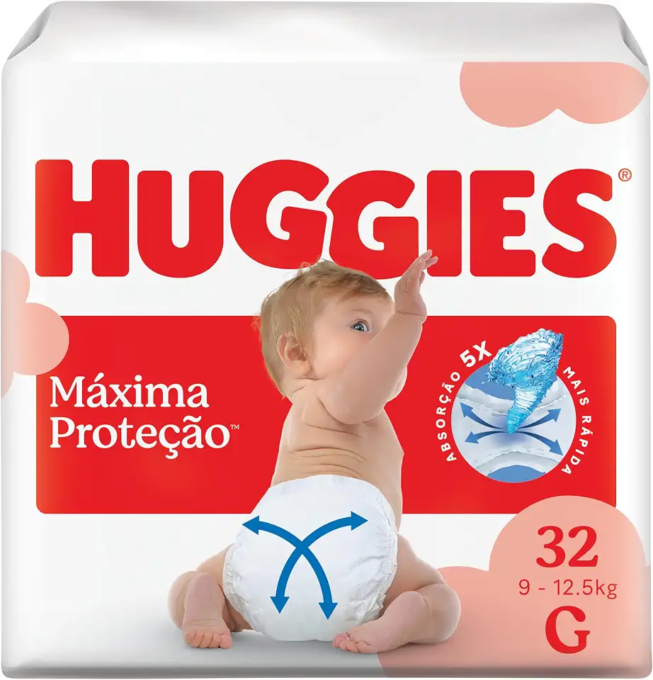 Fralda Descartável Huggies Máxima Proteção Tamanho G 32 unidades – Nova fralda Supreme Care aberta com tecnologia Xtra-Flex, canais em X que se adaptam aos movimentos e máxima proteção sem fralda caída (embalagem pode variar)