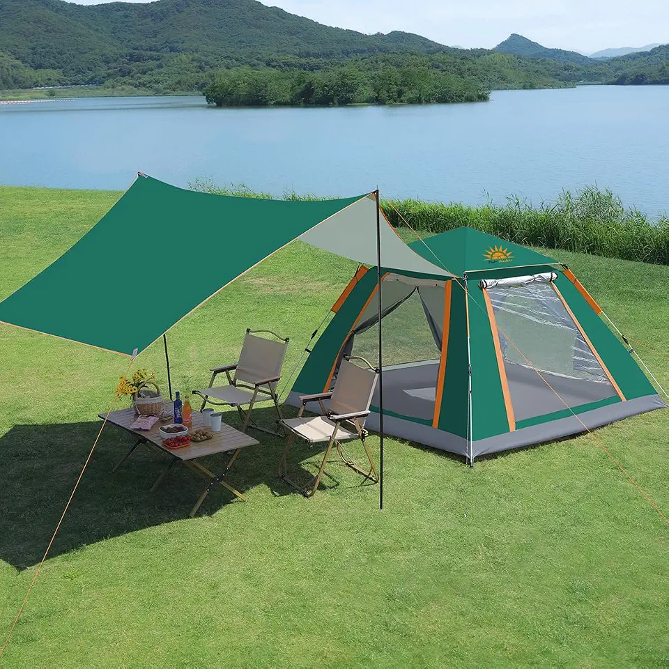 New Hawaii Barraca de Camping Automática 4/5/6 Pessoas, Impermeável com Mosquiteiro e Cobertura Solar, Dobrável