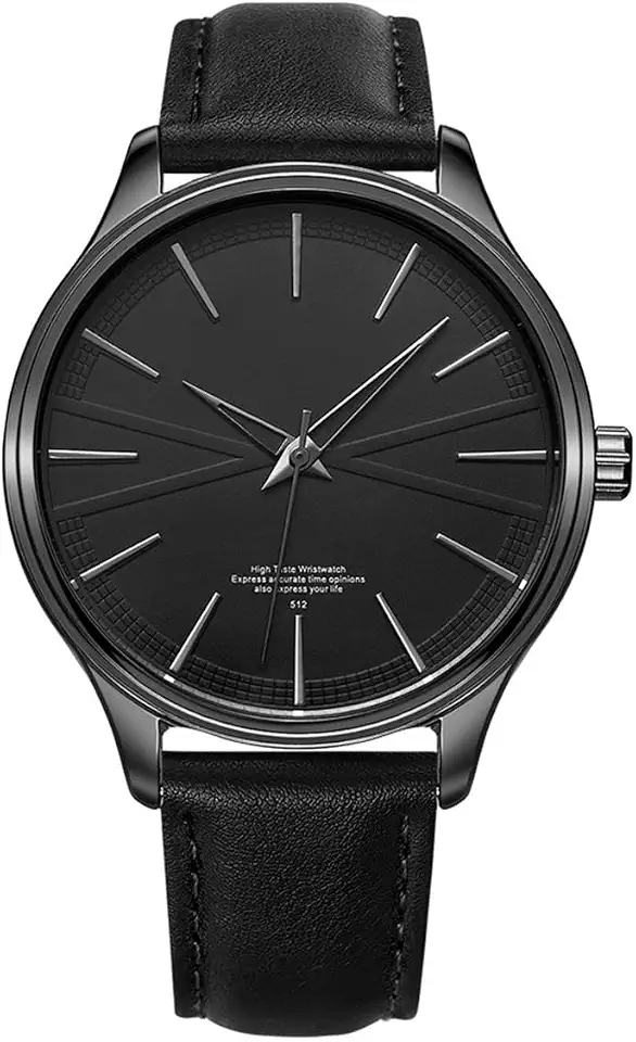 Relógio Masculino Preto com Pulseira de Couro Prova D´água 43mm de Luxo Casual Importado Quartz Redondo Minimalista Grupo First Shop