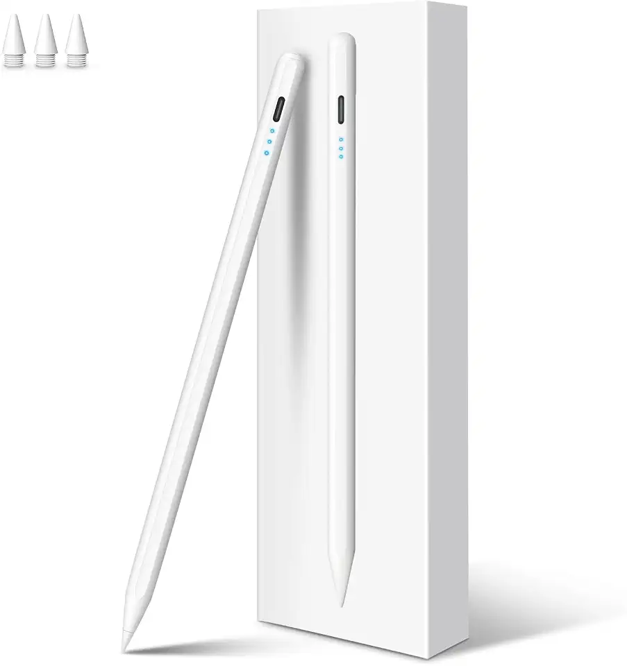 Caneta Touch Alta Precisão e Sensibilidade 2018-2025,Digiroot 4 Mins Fast Charge Pencil Para Apple iPad Air 3-5/M2/M3, iPad Pro 11"/12,9"/M4, iPad Mini 5/6, iPad 6-11 (Branco) com rejeição de palma