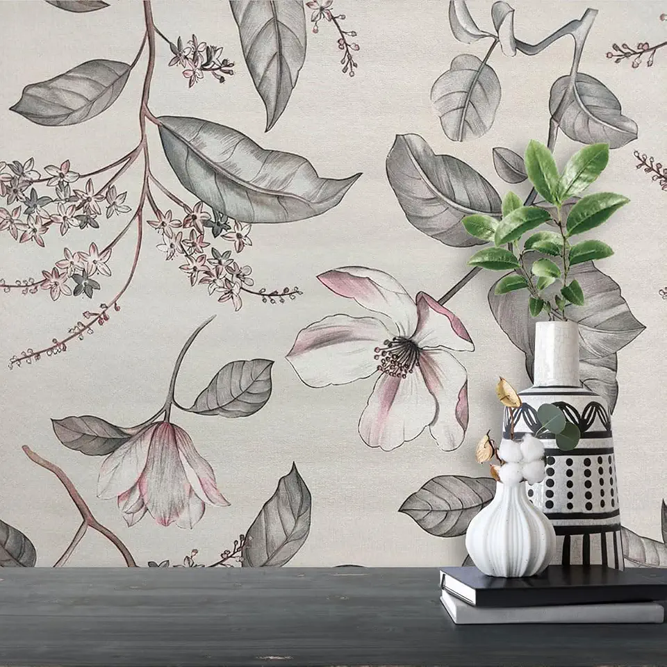 Inova Papel de Parede Adesivo Floral Lavável Floral Cinza 5 Metros x 45 cm
