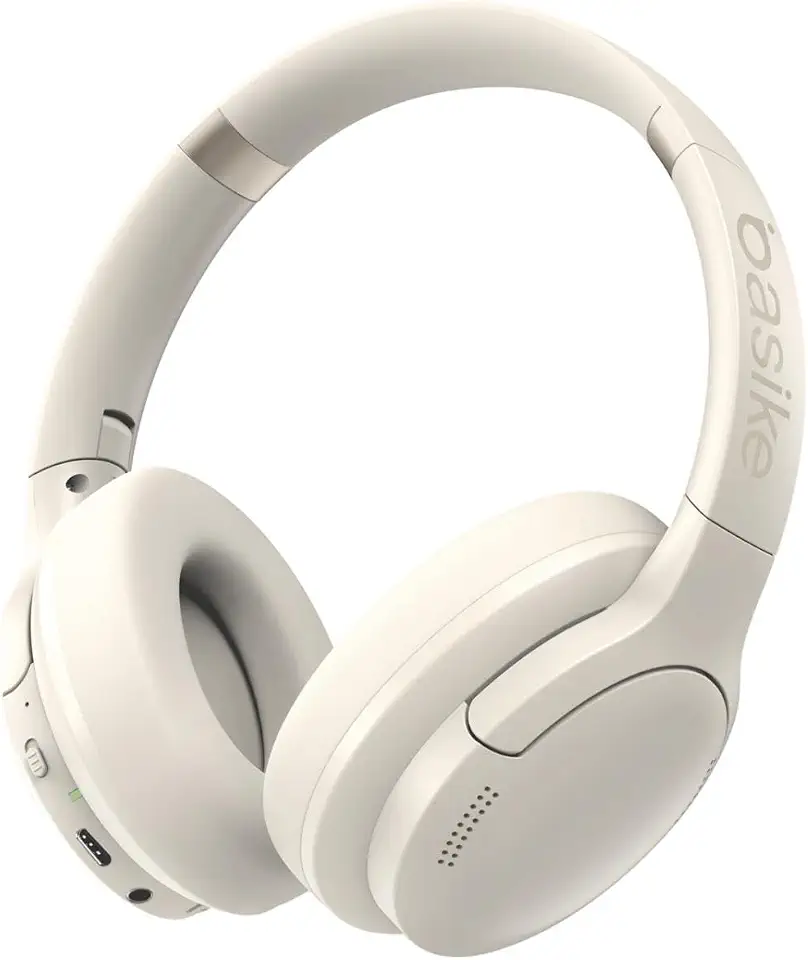 Basike Fone de Ouvido Bluetooth, ANC Cancelamento de Ruído Ativo Headphone Bluetooth 5.3+EDR, Som Surround 3D, Headset com Microfone, Certificação Hi-Pure Audio, 30 horas reprodução, Y6 (Branco)
