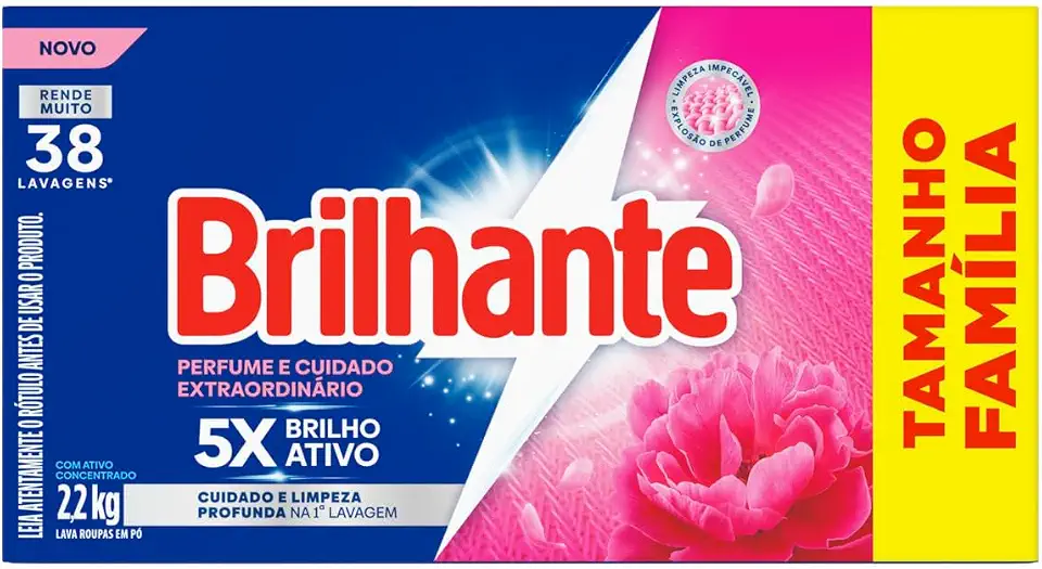 Brilhante Lava-Roupas em Pó Perfume e Cuidado Extraordinário 2,2kg
