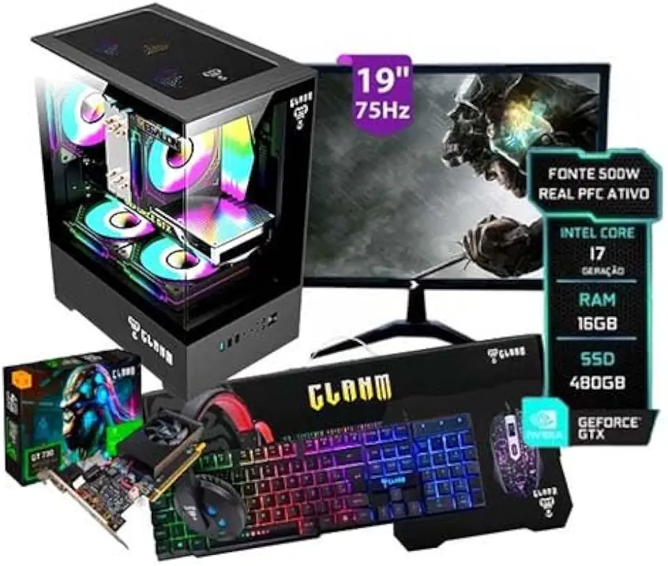 PC Gamer Megalon Completo Intel core i7 3.4 GHz 16 GB RAM SSD 240 GB Fonte 500 W Monitor 19″ HDMI Placa de video GT730 4gb