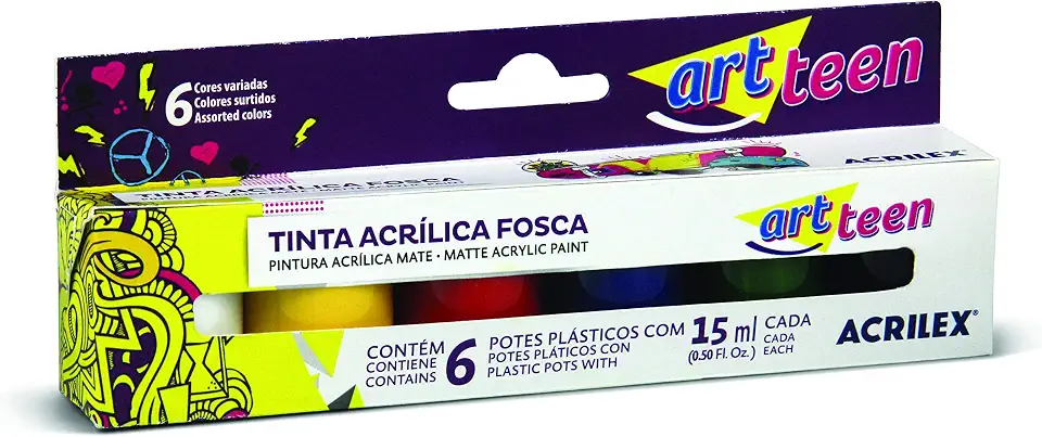 Acrílica Fosca Conjunto com 6 Cores, Acrilex, 035060000, Multicor