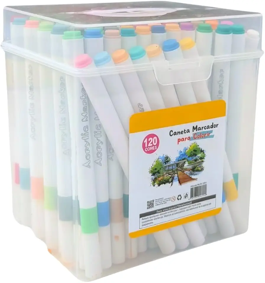 Canetinha para Colorir Kit Estojo 24 a 120 Cores de Canetas Escolar Marcador Coloridas Permanente para Desenho Escolar e Profissional (120 CORES)