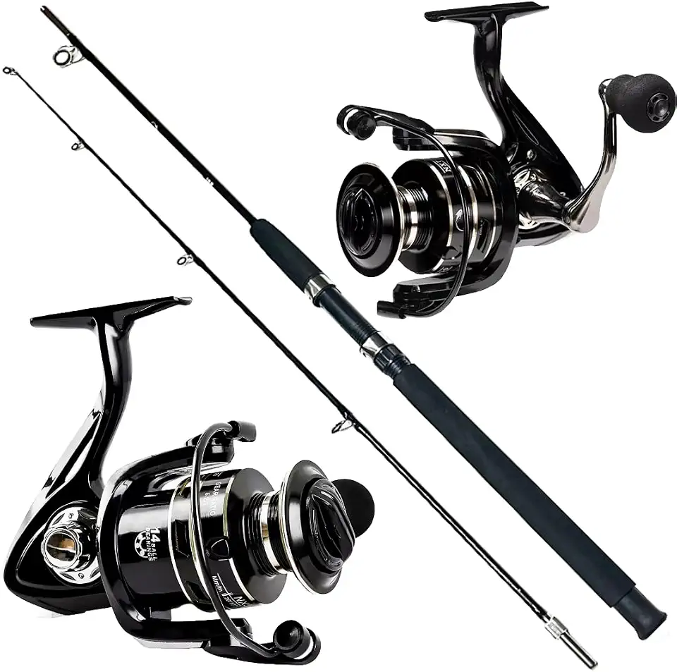 KIT DE PESCA PESCARIA PESADA MOLINETE 5000 15 ROLAMENTOS VARA MACIÇA 1.80M 40LB - 2 PARTES - PEIXES ATE 30KG - PEIXES DE COURO - PINTADO - DOURADO - PACÚ - REFORCADO - COMPLETO