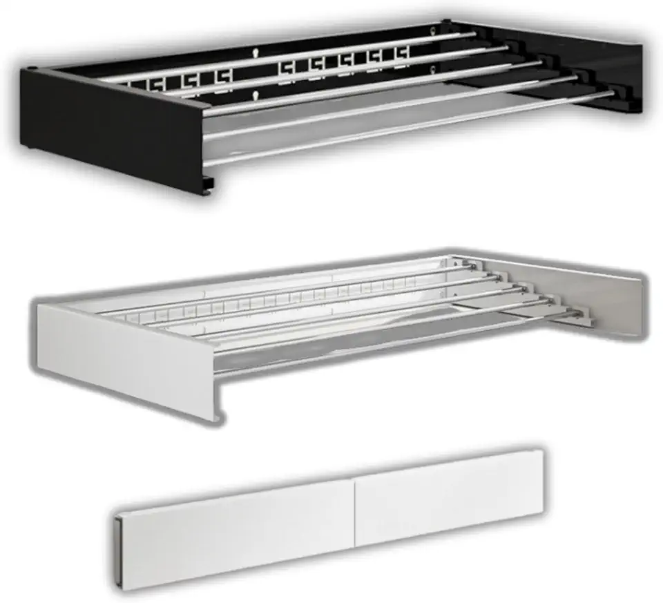 Varal Retrátil Invisível de Parede em Alumínio – Dobrável, Compacto, Moderno, para Apartamento e Lavanderia – Varal de Roupas Recolhível, Discreto, Resistente e de Instalação Rápida (Preto)