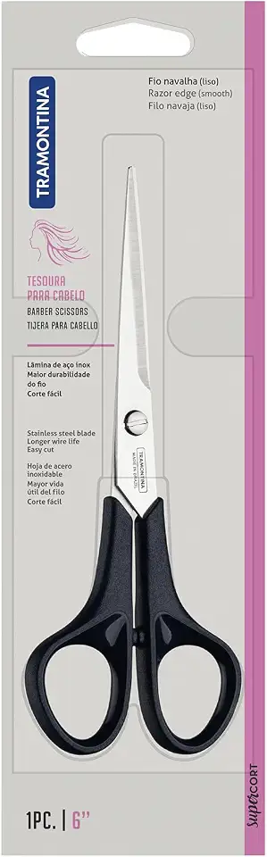 Hairdressing Scissors, Tramontina, Supercort, Stainless Steel 15.5 cm, Black, 25905/166