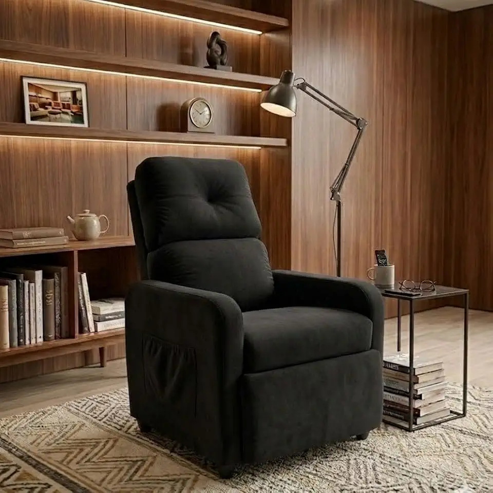 Poltrona Do Papai Vovô Maitê Estofado Suede Com Encosto Reclinável e Retrátil Sala Estar Quarto Hospital Estética Amamentação - AV (PRETO)