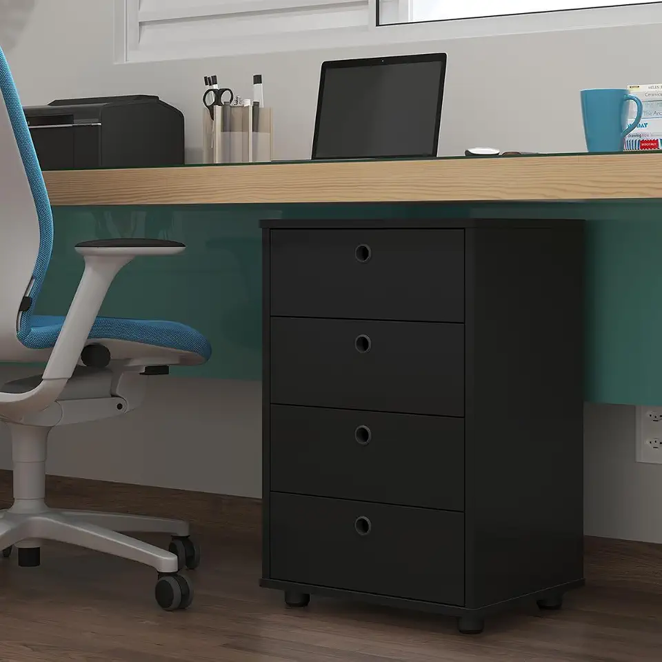 Gaveteiro de Mesa de Cabeceira Classic/Organizador / 4 Gavetas/Quarto/Dream/Home Office (PRETO)